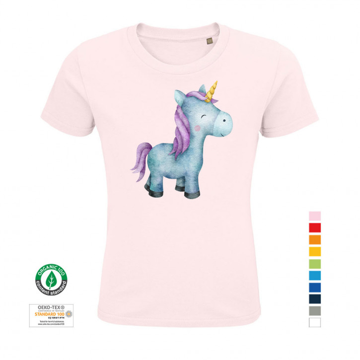 Kinder-T-Shirt Einhorn Wasserfarben aus 100% Bio-Baumwolle