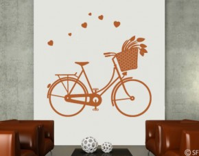 Wandtattoo Fahrrad mit Tulpen und Herzchen